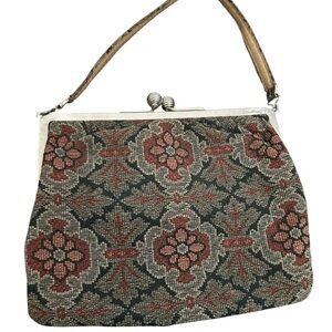 RARE 1920s Antique Tapestry Kisslock Clutch Bag